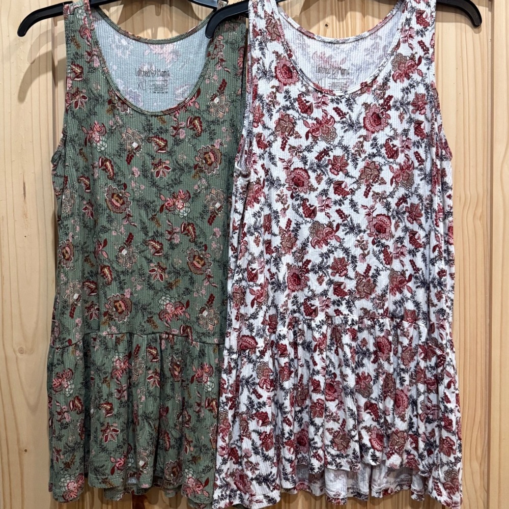 Latched Mama Nursing Tank Top 2 Pack Floral Peplum Ribbed XL Green White